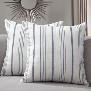 Nautical Striped Blue and White Accent Pillow Cover Set of 2 20x20 NWOT